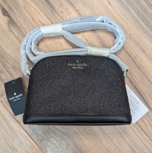Kate Spade Tinsel Small Dome Crossbody Bag, Black Glitter, NWT